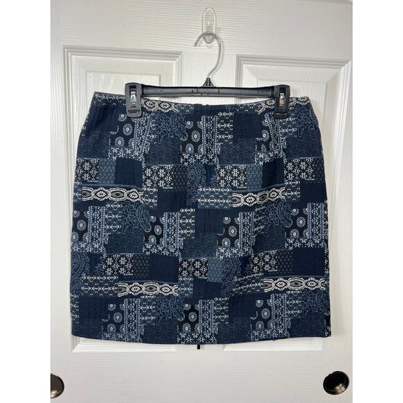 W By Worth Navy Blue Anf Black Patchwork Tapestry A Line Skirt Size 8 - Picture 4 of 10